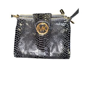 Michael Kors crossbody black snakeskin embossed leather with gold hardware